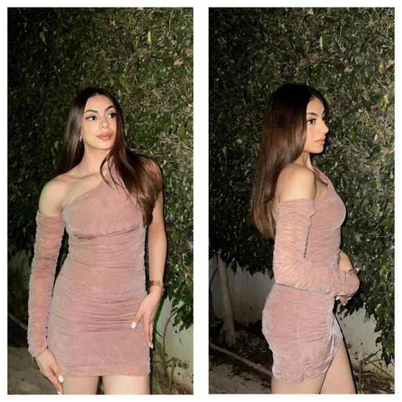 Zara Fitted Asymmetric Draped Organza Dress Medium One Sleeve Ruched Cocktail - Picture 14 of 14